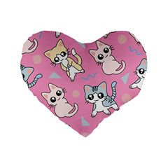 Cute Animal Little Cat Seamless Pattern Standard 16  Premium Flano Heart Shape Cushions by Grandong