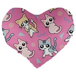 Cute Animal Little Cat Seamless Pattern Large 19  Premium Flano Heart Shape Cushions Back