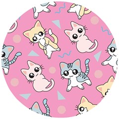 Cute Animal Little Cat Seamless Pattern Wooden Puzzle Round by Grandong