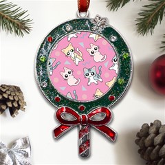 Cute Animal Little Cat Seamless Pattern Metal X mas Lollipop With Crystal Ornament by Grandong