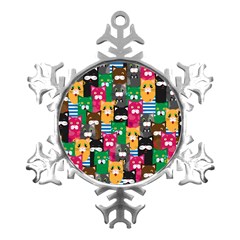 Cat Funny Colorful Pattern Metal Small Snowflake Ornament