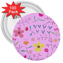 Pink Flowers Pattern 3  Buttons (100 Pack)  by Grandong