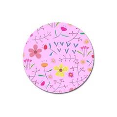 Pink Flowers Pattern Magnet 3  (round) by Grandong