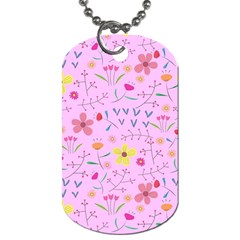 Pink Flowers Pattern Dog Tag (two Sides) by Grandong