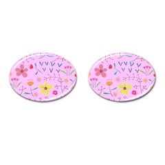 Pink Flowers Pattern Cufflinks (oval) by Grandong