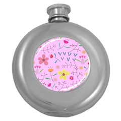 Pink Flowers Pattern Round Hip Flask (5 Oz) by Grandong