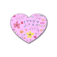 Pink Flowers Pattern Rubber Coaster (heart) by Grandong