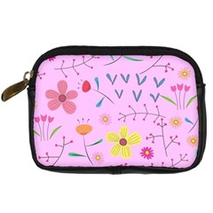 Pink Flowers Pattern Digital Camera Leather Case by Grandong