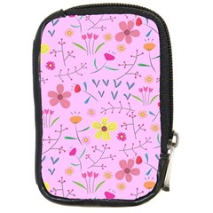 Pink Flowers Pattern Compact Camera Leather Case by Grandong