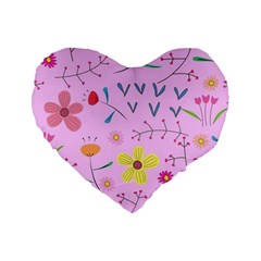 Pink Flowers Pattern Standard 16  Premium Heart Shape Cushions by Grandong