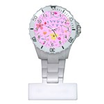 Pink Flowers Pattern Plastic Nurses Watch Front