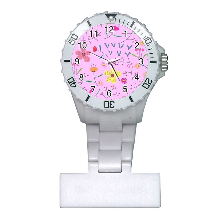 Pink Flowers Pattern Plastic Nurses Watch