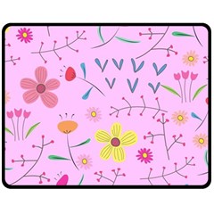 Pink Flowers Pattern Two Sides Fleece Blanket (medium) by Grandong