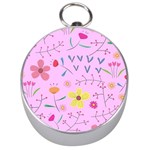 Pink Flowers Pattern Silver Compasses Front