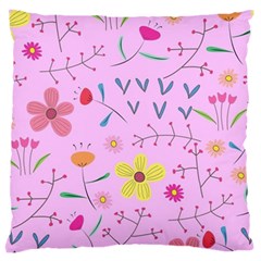 Pink Flowers Pattern Large Premium Plush Fleece Cushion Case (one Side) by Grandong