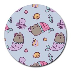 Pusheen Cat Cute Round Mousepad by Grandong