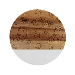 Pusheen Cat Cute Marble Wood Coaster (round) by Grandong