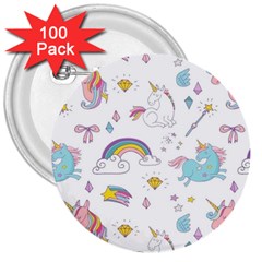 Unicorn Diamond Rainbow Shooting Star 3  Buttons (100 Pack)  by Grandong