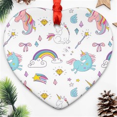 Unicorn Diamond Rainbow Shooting Star Heart Ornament (two Sides) by Grandong