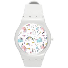 Unicorn Diamond Rainbow Shooting Star Round Plastic Sport Watch (m) by Grandong