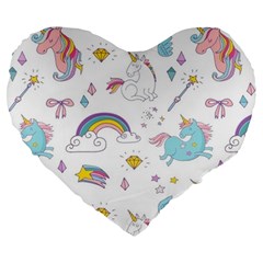 Unicorn Diamond Rainbow Shooting Star Large 19  Premium Flano Heart Shape Cushions by Grandong