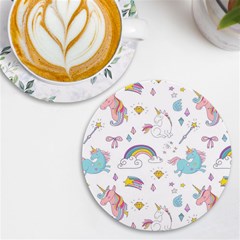 Unicorn Diamond Rainbow Shooting Star Uv Print Round Tile Coaster by Grandong