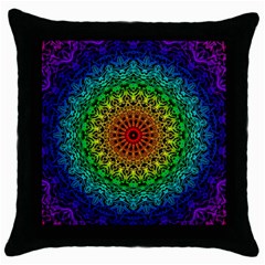 Rainbow Mandala Abstract Pastel Pattern Throw Pillow Case (black) by Grandong