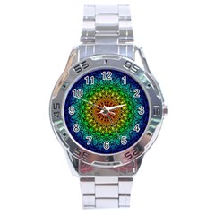 Rainbow Mandala Abstract Pastel Pattern Stainless Steel Analogue Watch