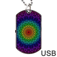 Rainbow Mandala Abstract Pastel Pattern Dog Tag Usb Flash (one Side) by Grandong