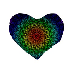 Rainbow Mandala Abstract Pastel Pattern Standard 16  Premium Flano Heart Shape Cushions by Grandong