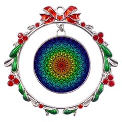 Rainbow Mandala Abstract Pastel Pattern Metal X mas Wreath Ribbon Ornament by Grandong