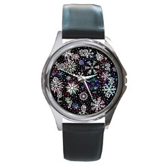 Shiny Winter Snowflake Round Metal Watch by Grandong