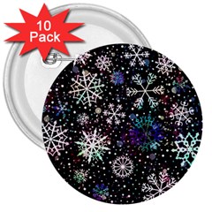 Shiny Winter Snowflake 3  Buttons (10 Pack)  by Grandong