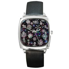 Shiny Winter Snowflake Square Metal Watch by Grandong