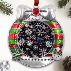 Shiny Winter Snowflake Metal X mas Ribbon With Red Crystal Round Ornament by Grandong