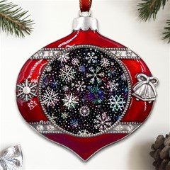 Shiny Winter Snowflake Metal Snowflake And Bell Red Ornament by Grandong