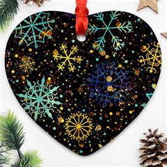 Gold Teal Snowflakes Ornament (heart) by Grandong