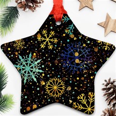 Gold Teal Snowflakes Ornament (star) by Grandong