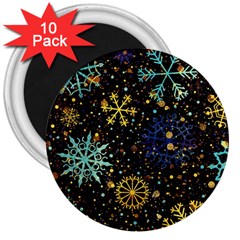 Gold Teal Snowflakes 3  Magnets (10 Pack)  by Grandong