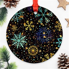 Gold Teal Snowflakes Round Ornament (two Sides) by Grandong