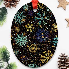 Gold Teal Snowflakes Oval Ornament (two Sides) by Grandong