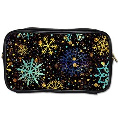 Gold Teal Snowflakes Toiletries Bag (two Sides) by Grandong