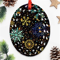 Gold Teal Snowflakes Ornament (oval Filigree) by Grandong