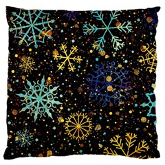 Gold Teal Snowflakes Large Cushion Case (one Side)