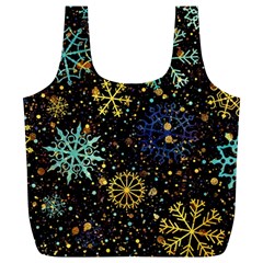 Gold Teal Snowflakes Full Print Recycle Bag (xl) by Grandong