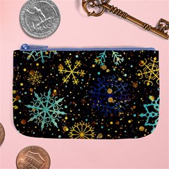 Gold Teal Snowflakes Large Coin Purse by Grandong