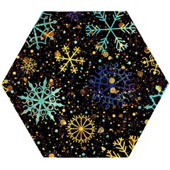 Gold Teal Snowflakes Wooden Puzzle Hexagon by Grandong