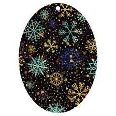 Gold Teal Snowflakes Uv Print Acrylic Ornament Oval