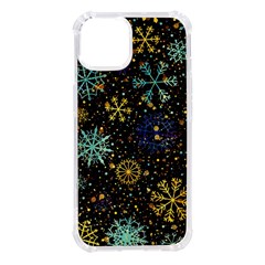 Gold Teal Snowflakes Iphone 14 Tpu Uv Print Case by Grandong