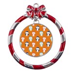 Cute Penguin Funny Pattern Metal Red Ribbon Round Ornament Front